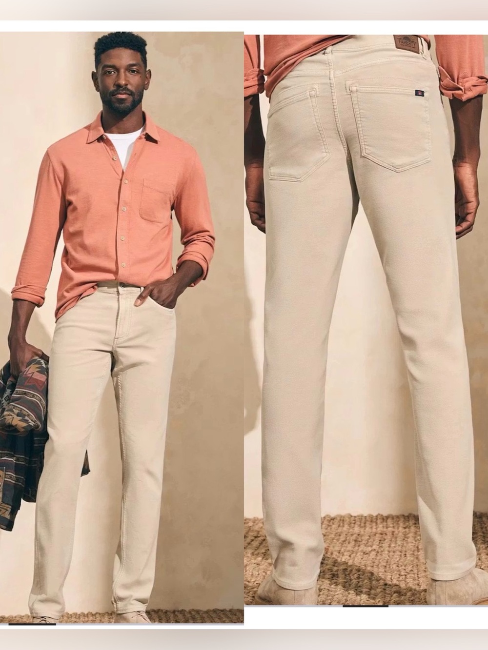 Faherty Stretch Terry 5-Pocket Pant Slim Straight in Stone , size 38/32
